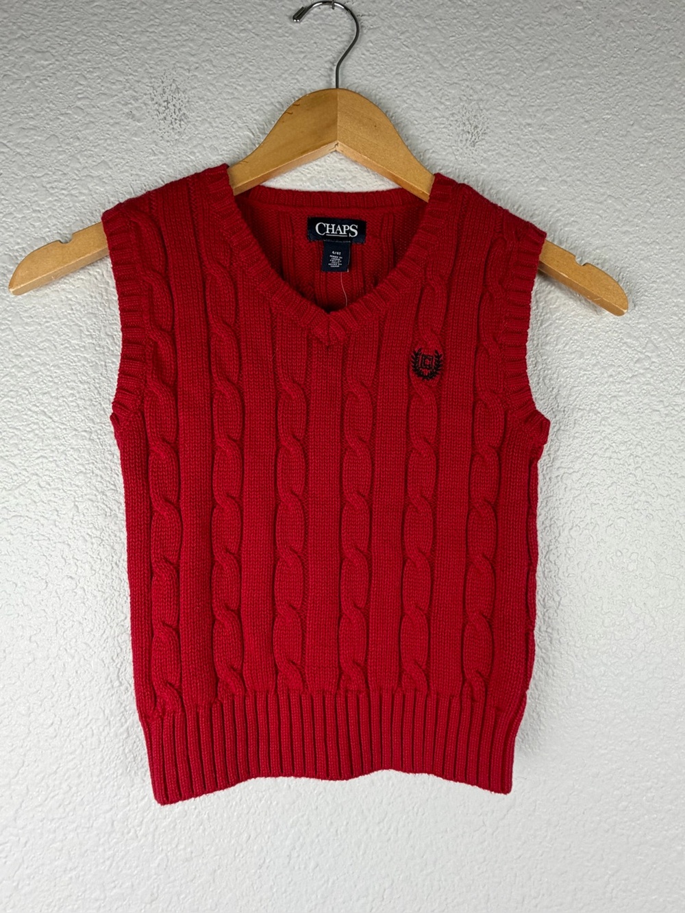 NWT Chaps brand red cable-knit sweater vest embroidered logo on chest size 4/4T